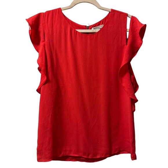 DR2 Red Ruffle Sleeve Blouse Size M women cold shoulder top blouse - Picture 5 of 12